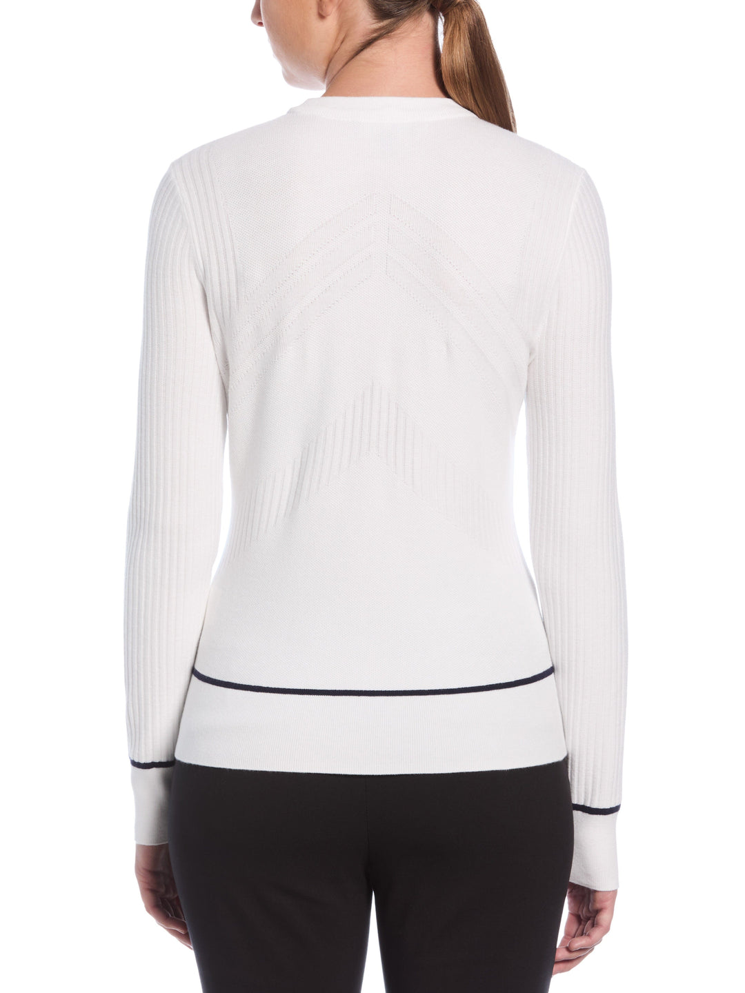 Womens Multi-Stitch Chevron Sweater with Tipping (Brilliant White) 