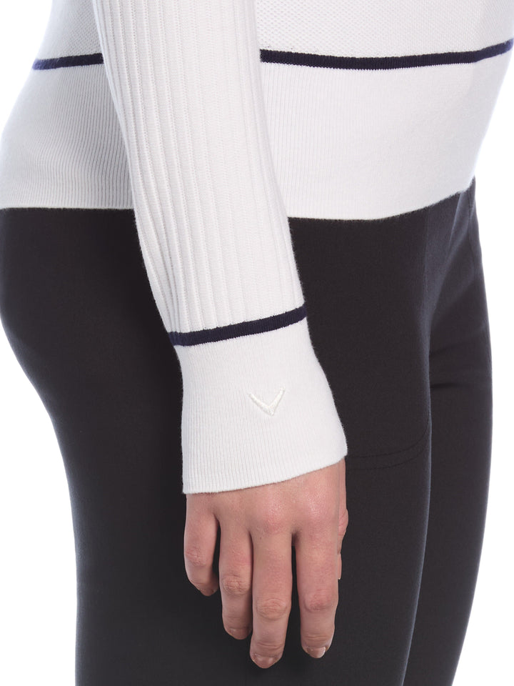 Womens Multi-Stitch Chevron Sweater with Tipping (Brilliant White) 