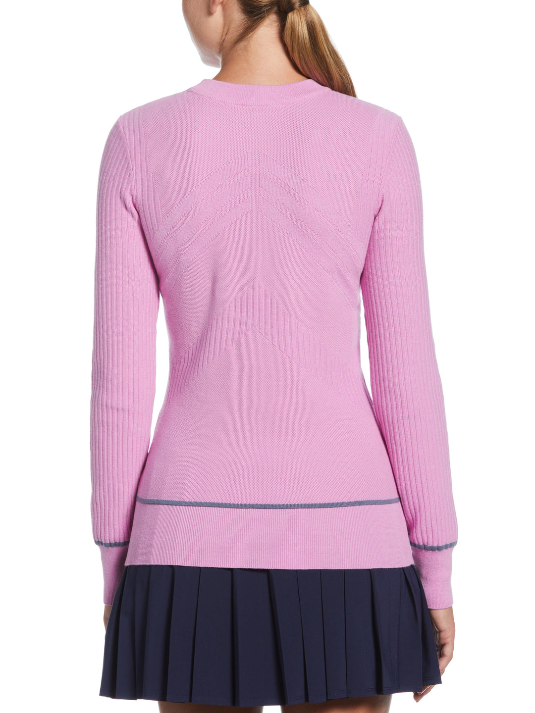 Womens Multi-Stitch Chevron Sweater with Tipping (Orchid) 