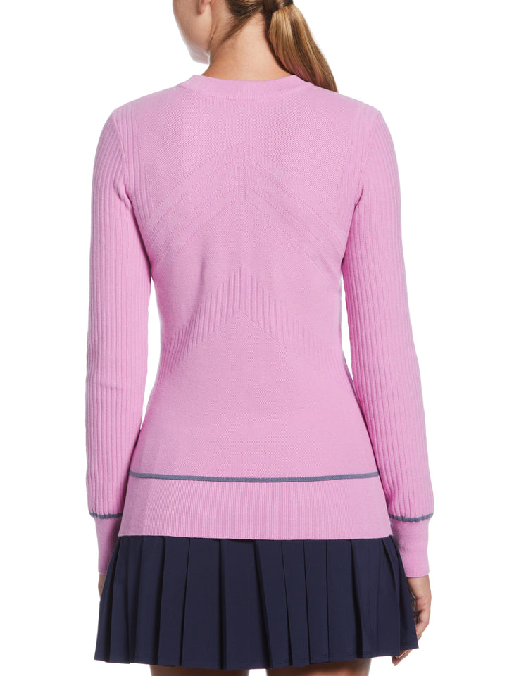 Womens Multi-Stitch Chevron Sweater with Tipping (Orchid) 