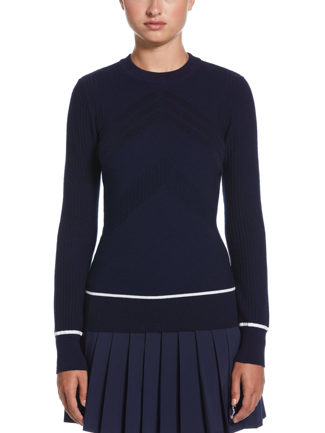 Womens Multi-Stitch Chevron Sweater with Tipping (Peacoat) 