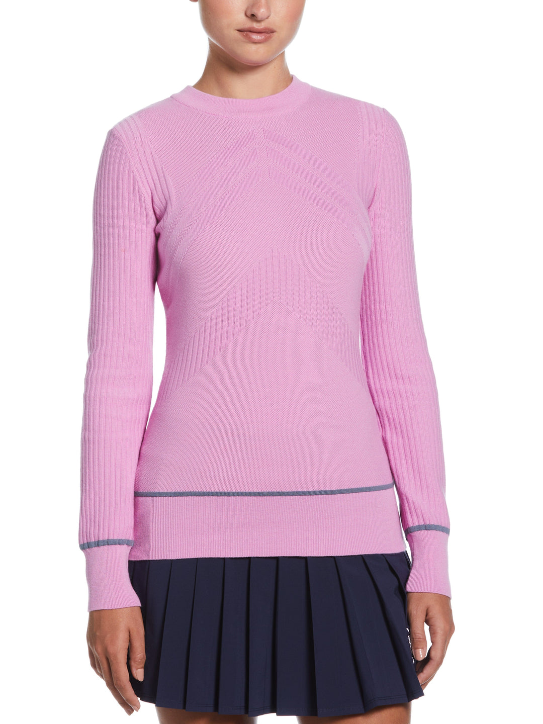 Womens Multi-Stitch Chevron Sweater with Tipping (Orchid) 