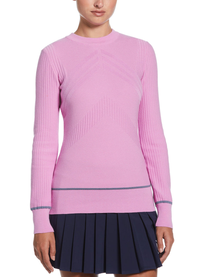 Womens Multi-Stitch Chevron Sweater with Tipping (Orchid) 