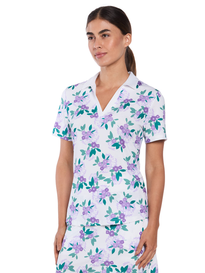 Women's Open Floral Print Golf Polo (Pastel Lilac) 