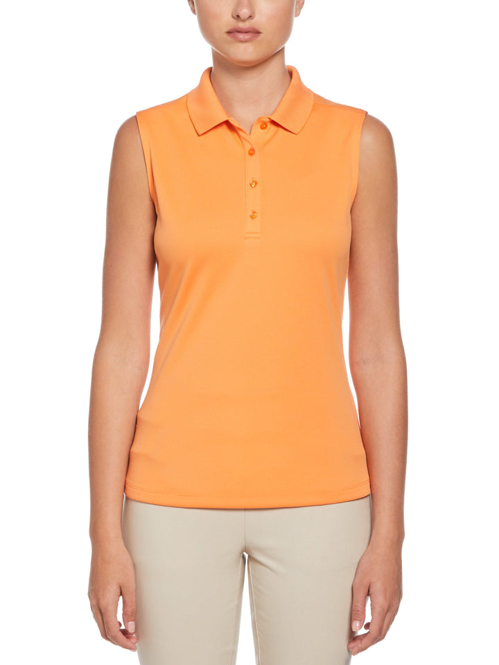 Sleeveless Solid Knit Polo Top (Nectarine) 