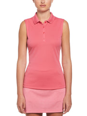 Sleeveless Solid Knit Polo Top (Fruit Dove) 