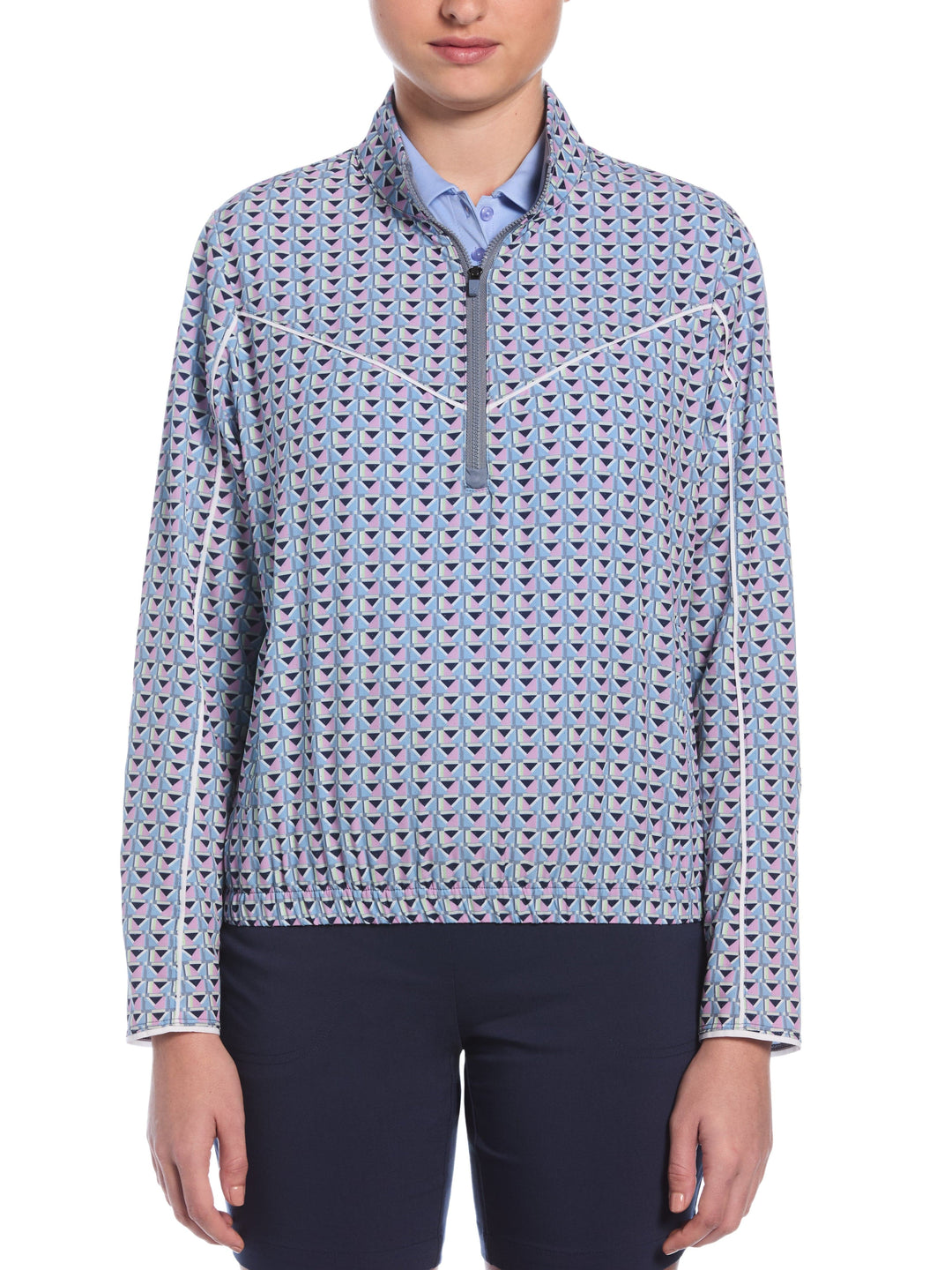 Mens Perforated Woven Cropped 1/4 Zip (Flint Stone) 