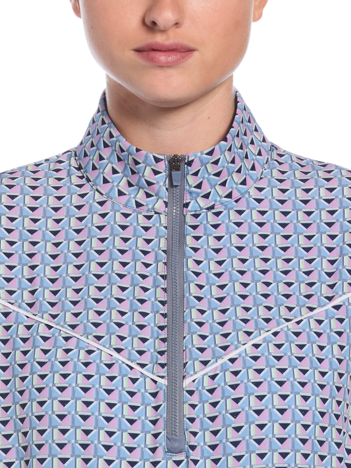 Mens Perforated Woven Cropped 1/4 Zip (Flint Stone) 