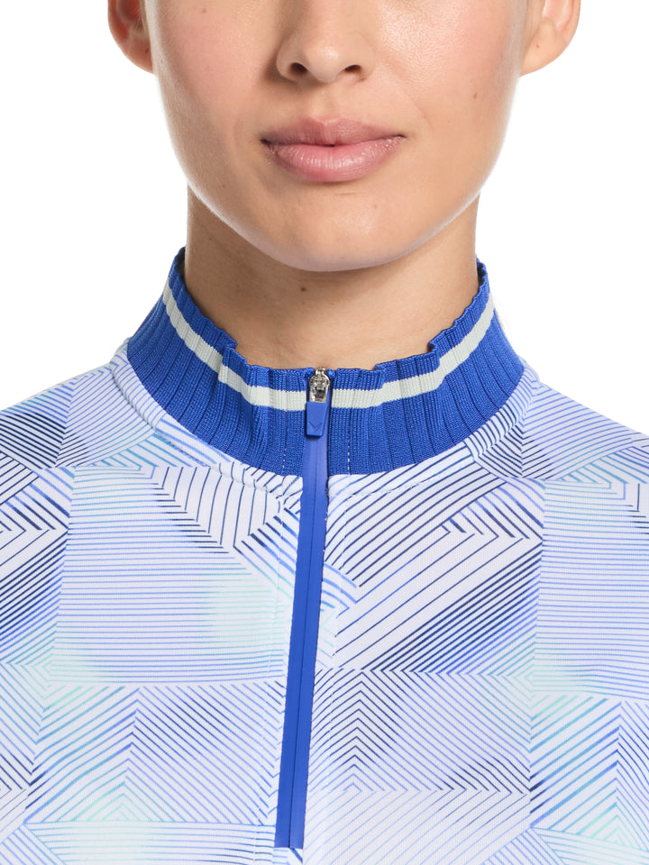Women's 1/4 Zip Rib Collar Golf Shirt (Brilliant White) 