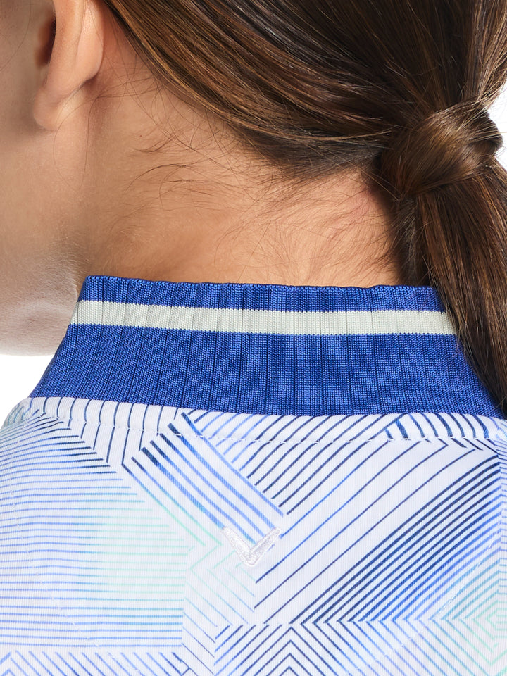 Women's 1/4 Zip Rib Collar Golf Shirt (Brilliant White) 