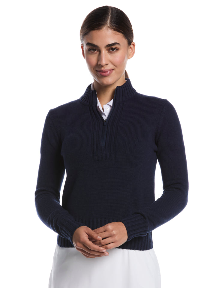 Women's 1/4 Zip Sweater (Peacoat) 