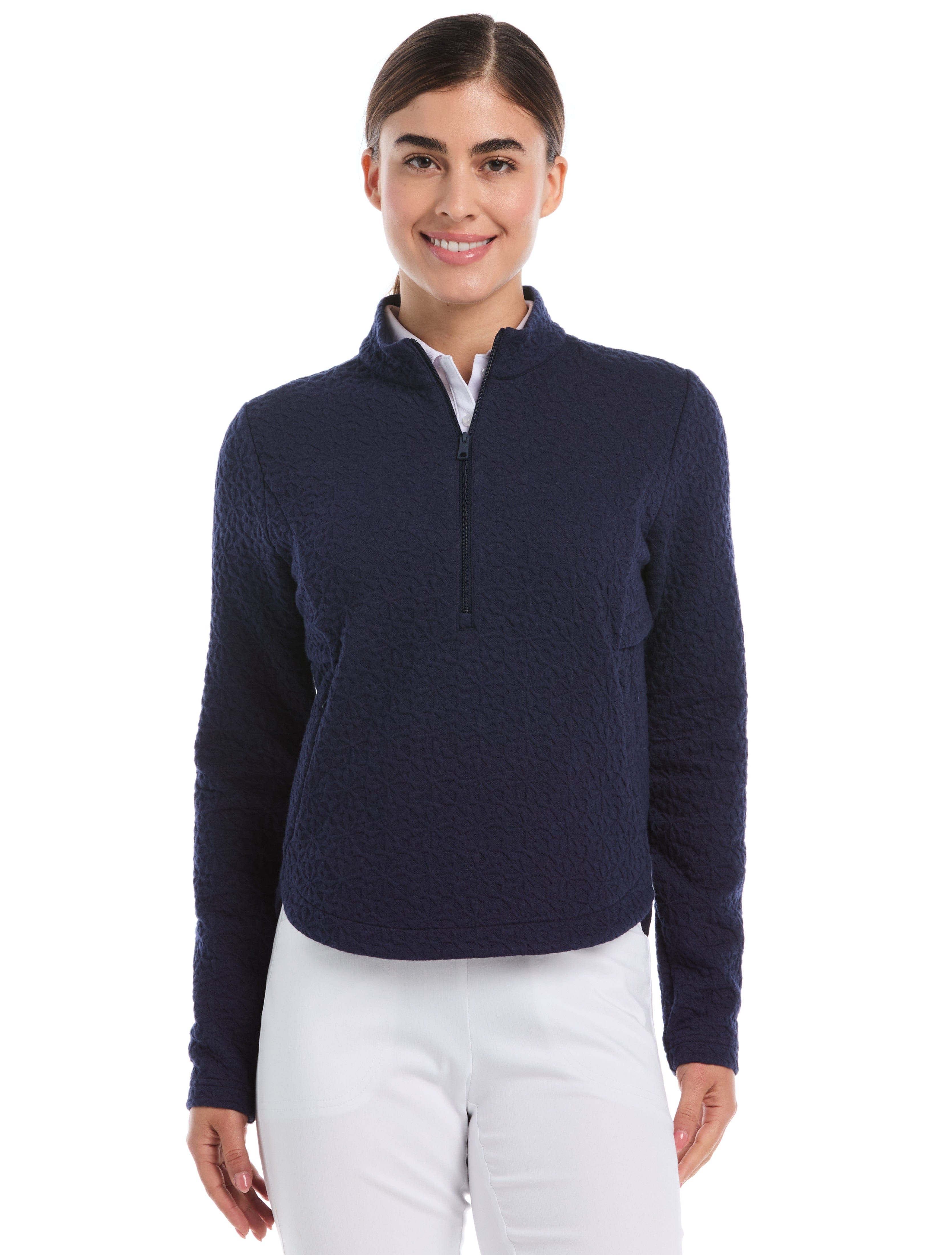 Callaway Golf タートルネック　ネイビーボーダー Womens Quilted Knit Golf Windwear – Callaway Apparel