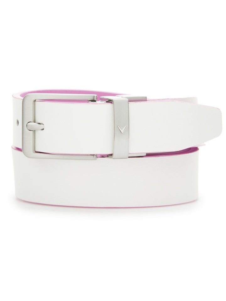Ladies Reversible Sleek Modern Belt (Pink Sunset/White) 