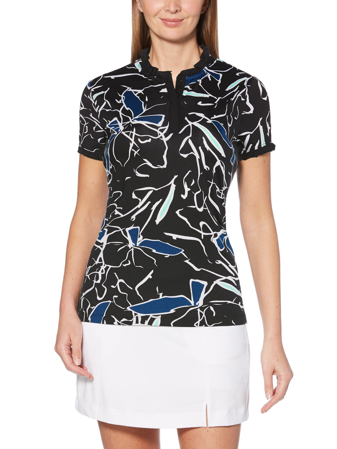 Womens Ribbon Floral Print Shirt-Polos-Callaway