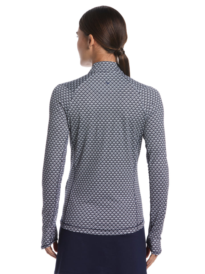 Women's Scarf Geo Print Long Sleeve Golf Shirt (Peacoat) 