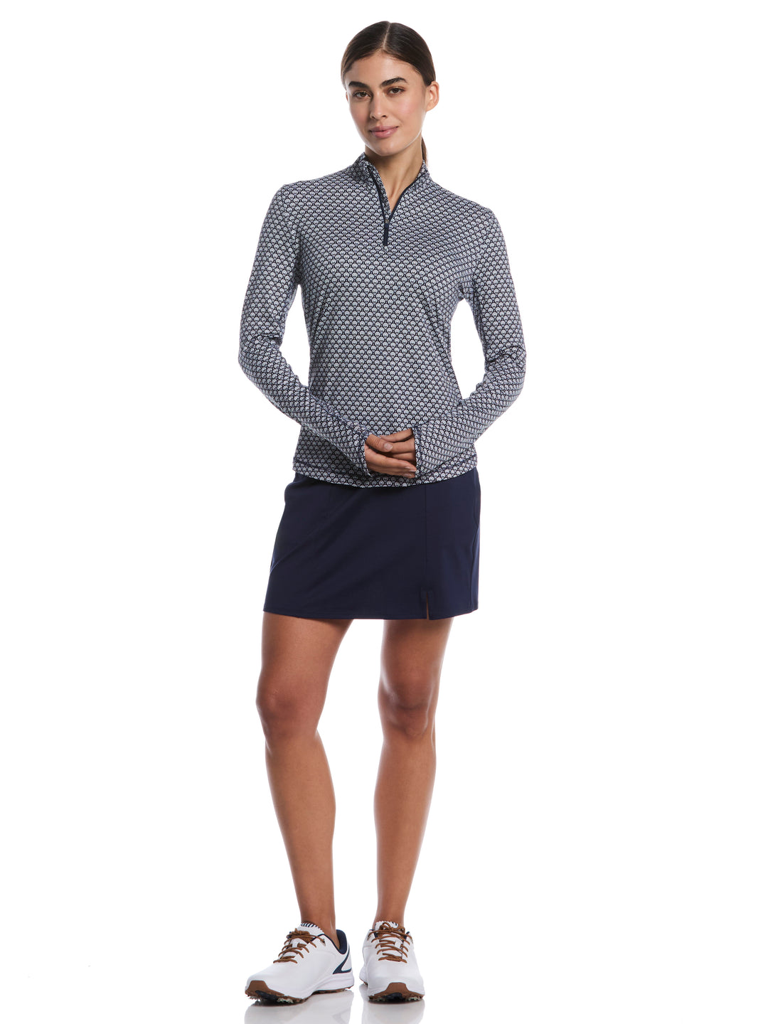 Women's Scarf Geo Print Long Sleeve Golf Shirt (Peacoat) 