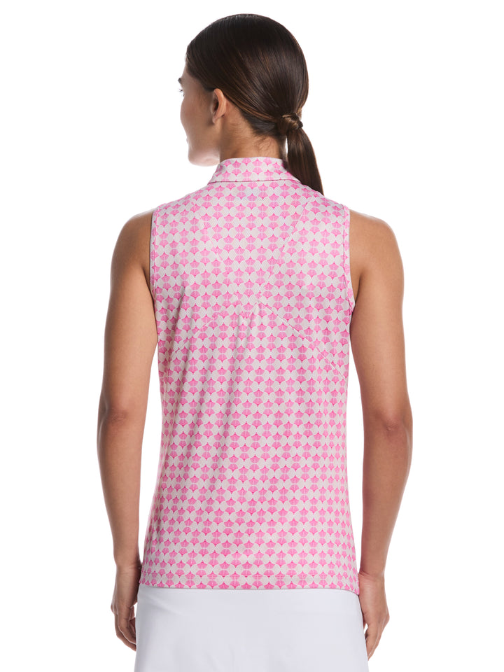 Women's Mesh Insert Print Golf Polo (Fuchsia Purple) 
