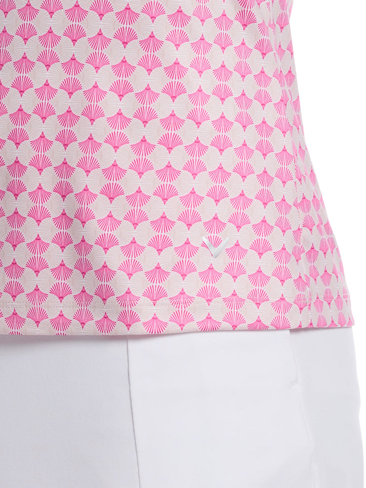 Women's Mesh Insert Print Golf Polo (Fuchsia Purple) 