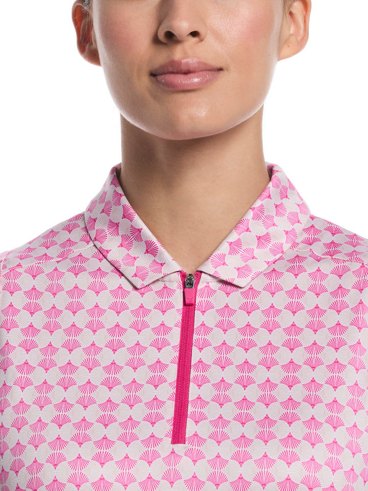 Women's Mesh Insert Print Golf Polo (Fuchsia Purple) 