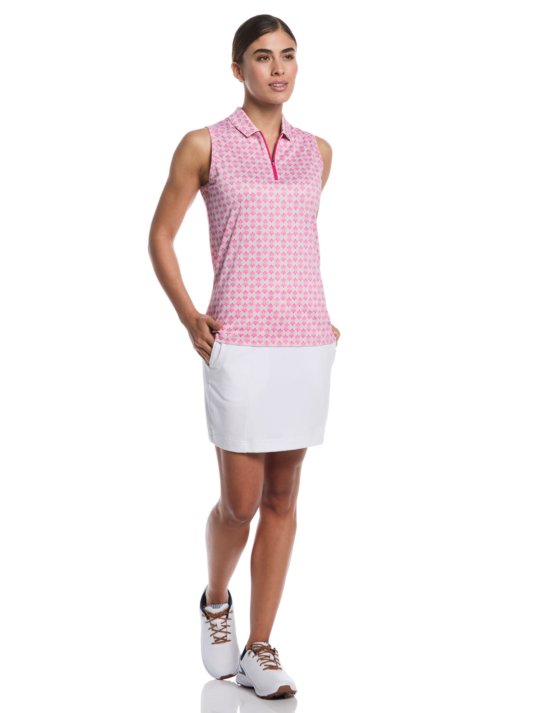Women's Mesh Insert Print Golf Polo (Fuchsia Purple) 