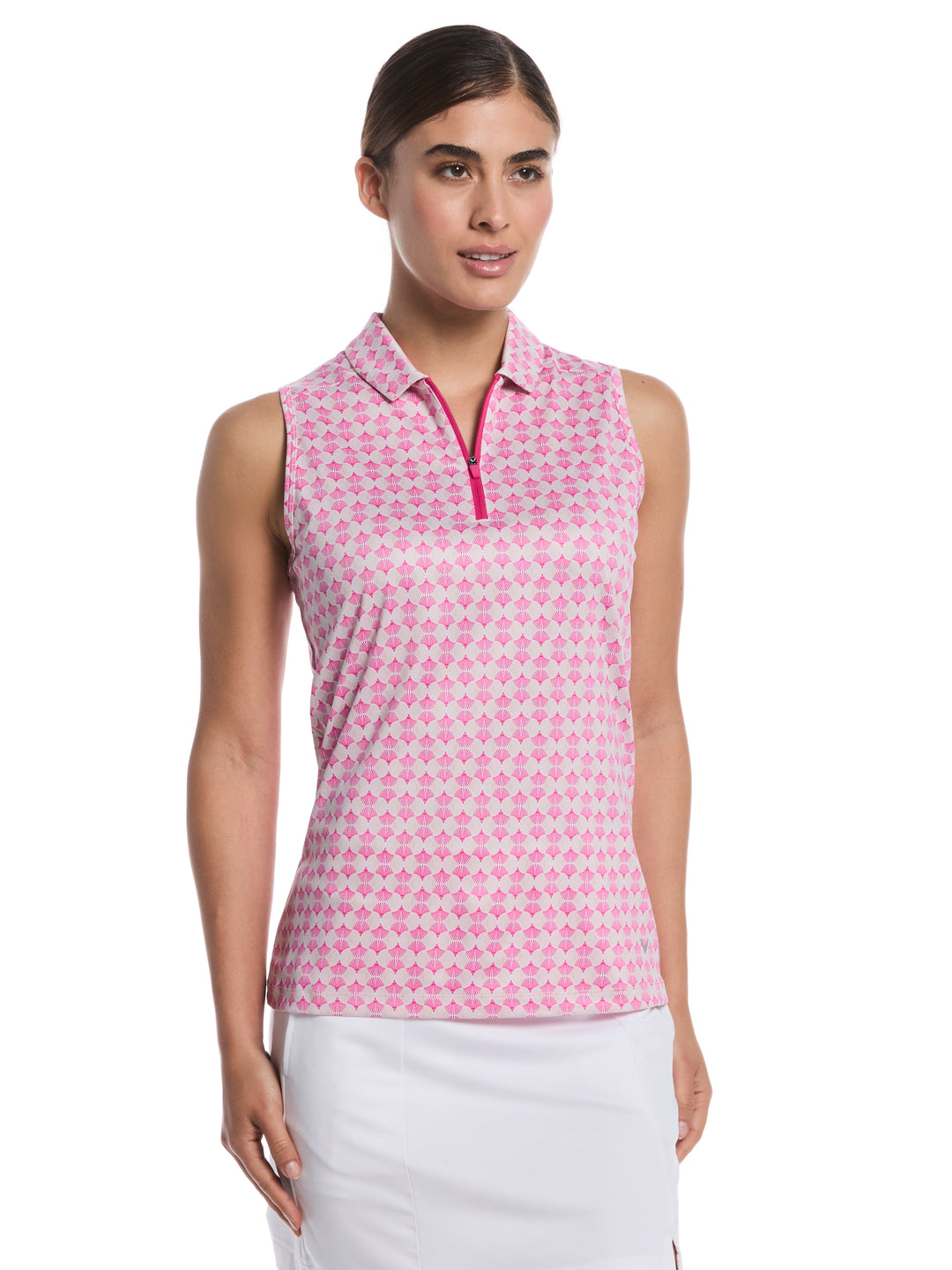 Women's Mesh Insert Print Golf Polo (Fuchsia Purple) 