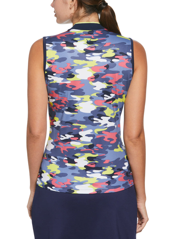Sleeveless Multi-Colour Camo Polo Top (Peacoat) 