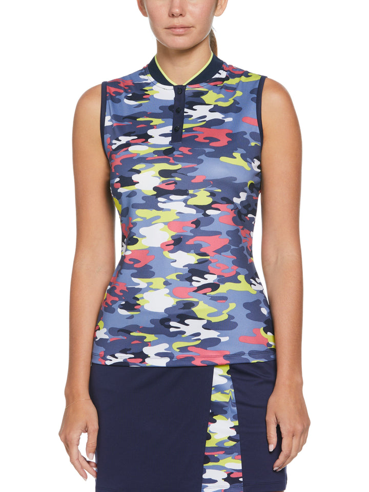 Sleeveless Multi-Colour Camo Polo Top (Peacoat) 