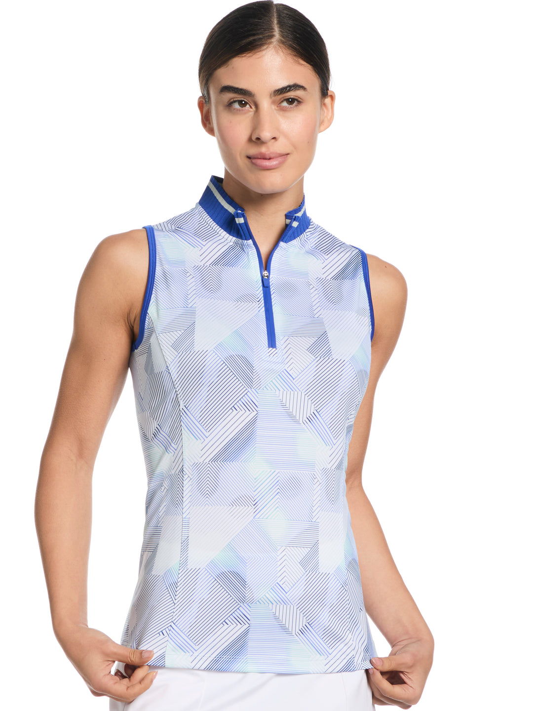 Women's Sleeveless Rib Collar 1/4 Zip Golf Shirt (Brilliant White) 
