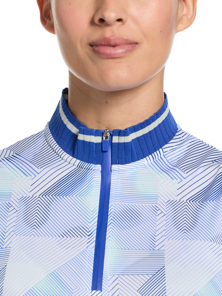 Women's Sleeveless Rib Collar 1/4 Zip Golf Shirt (Brilliant White) 