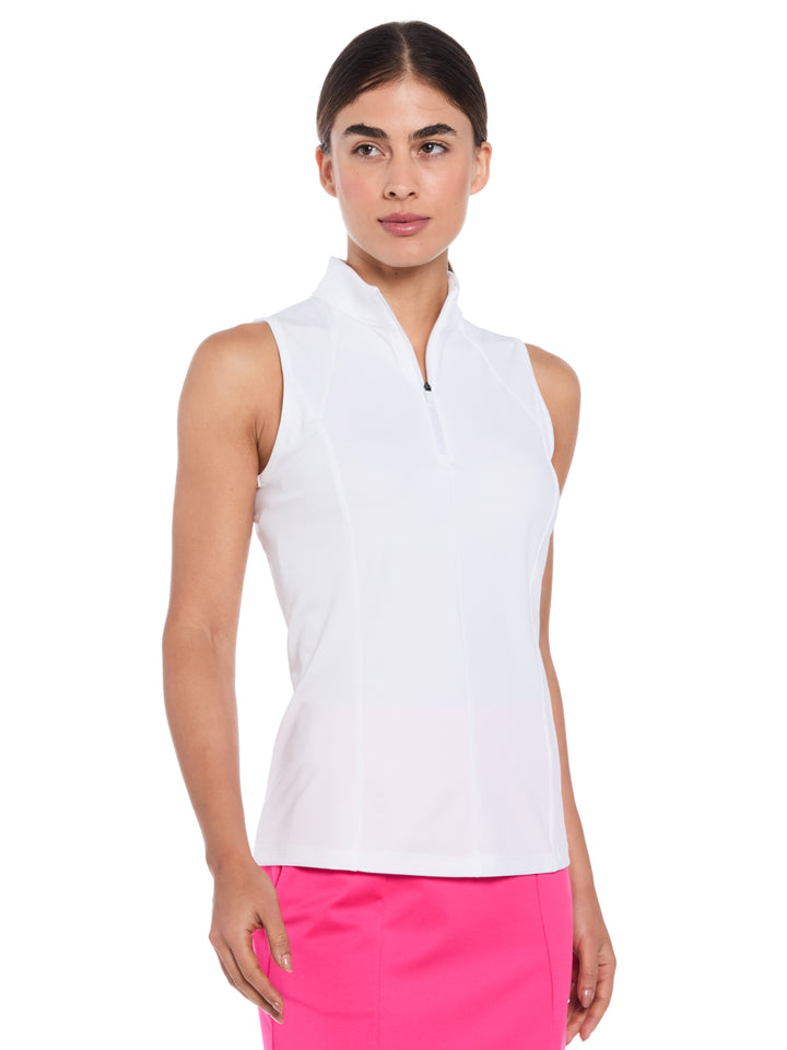 Women's Rib Print Sleeveless Golf Shirt (Brilliant White) 