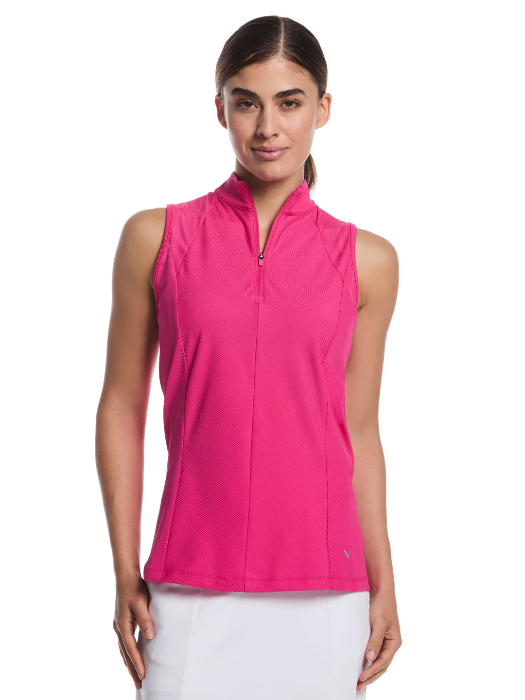Women's Rib Print Sleeveless Golf Shirt (Fuchsia Purple) 