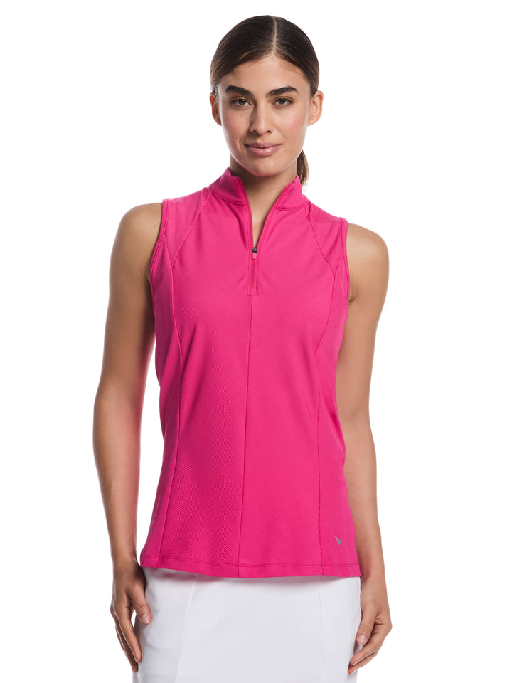 Women's Rib Print Sleeveless Golf Shirt (Fuchsia Purple) 