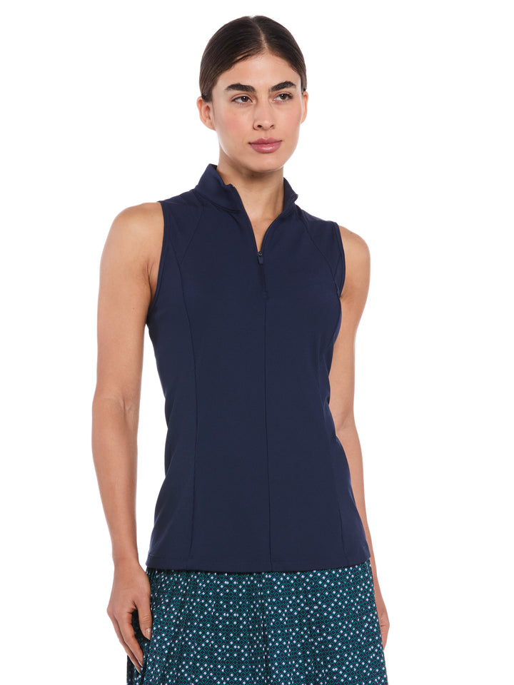 Women's Rib Print Sleeveless Golf Shirt (Peacoat) 