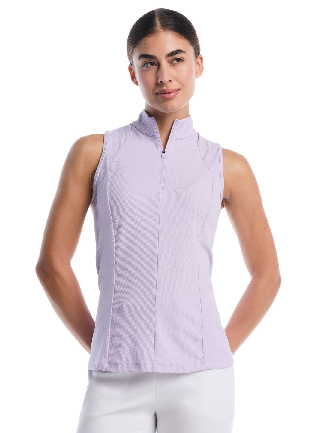 Womens Sleeveless Rib Print Shirt-Polos-Pastel Lilac-XS-Callaway