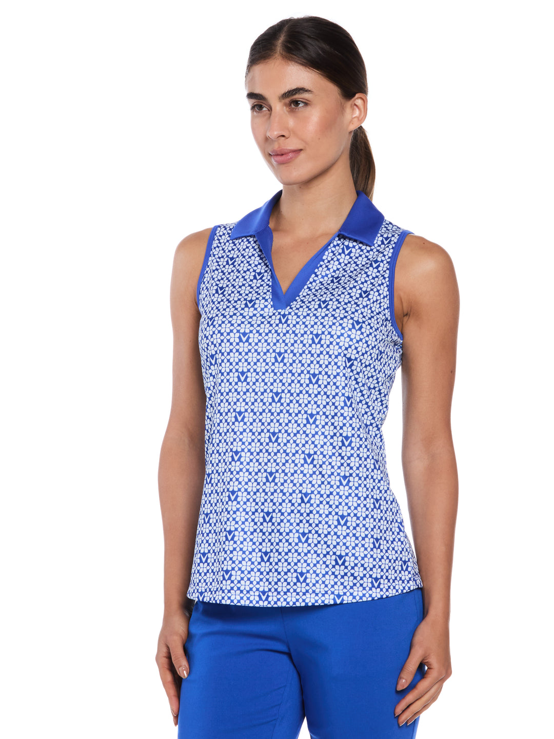 Women's Sleeveless Trademark Print Golf Polo (Blue Tattoo) 