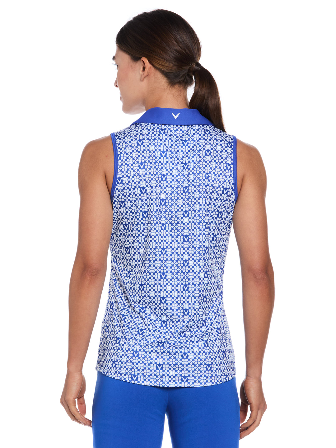 Women's Sleeveless Trademark Print Golf Polo (Blue Tattoo) 
