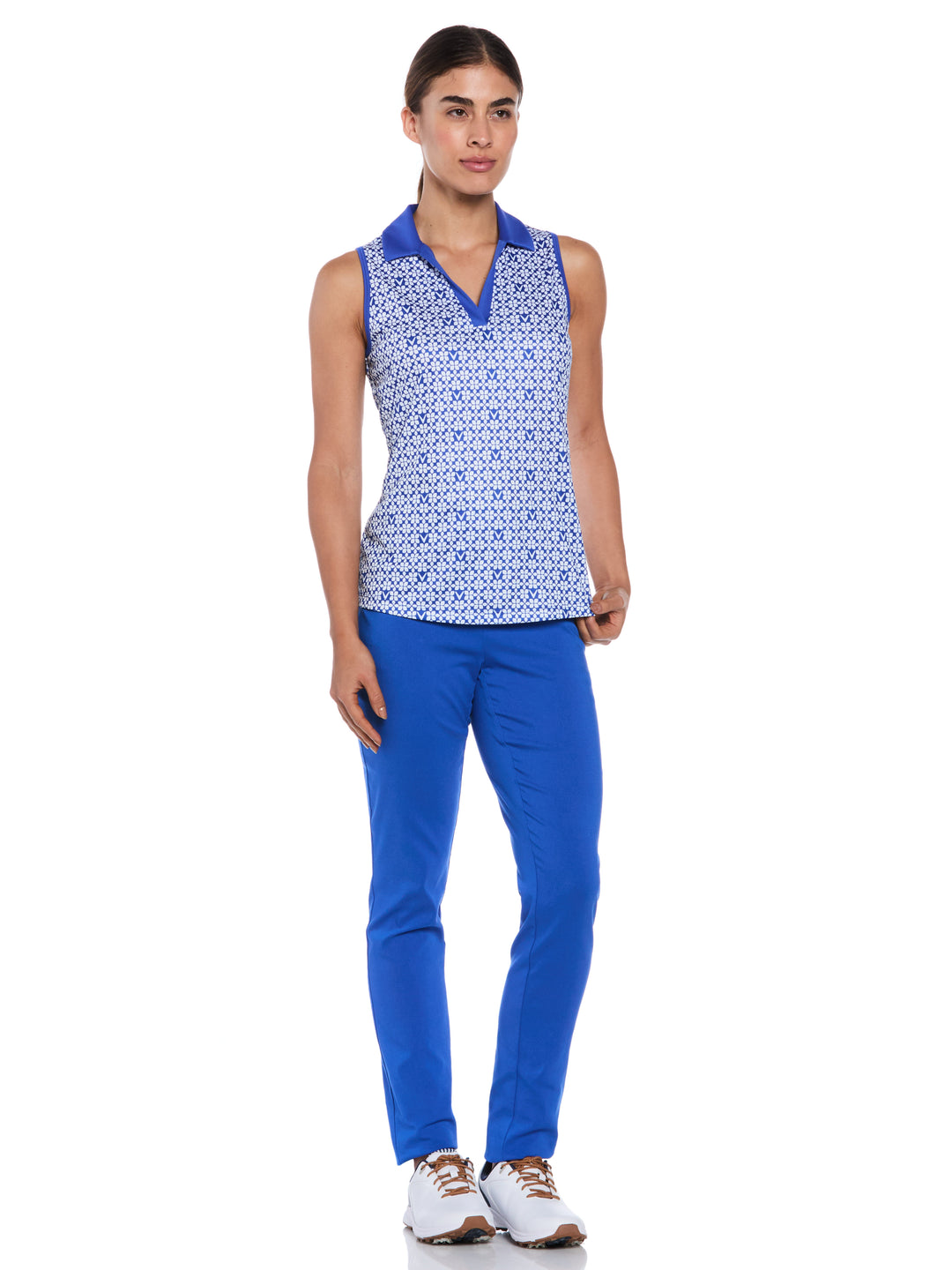 Women's Sleeveless Trademark Print Golf Polo (Blue Tattoo) 