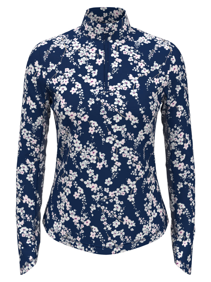 Women's Snowy Floral Long Sleeve Golf Shirt (Blue Depths) 