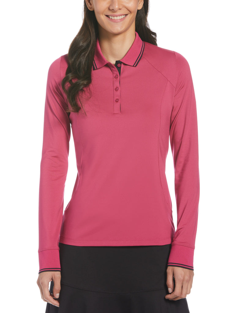 Womens-Solid-Long-Sleeve-Polo-