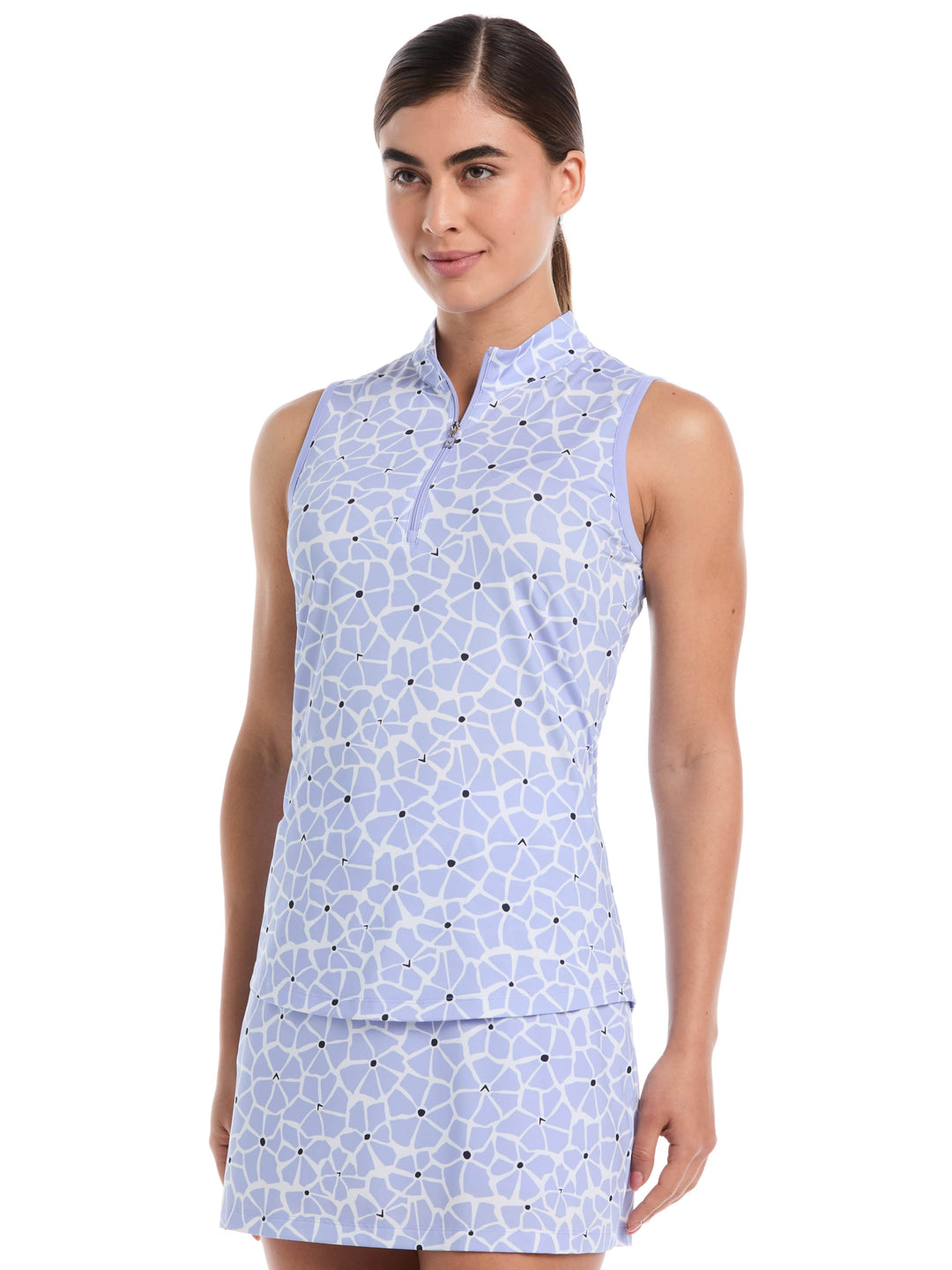 Womens Spring Floral Print Zip Golf Polo-Polos-Spring Lavender-XS-Callaway