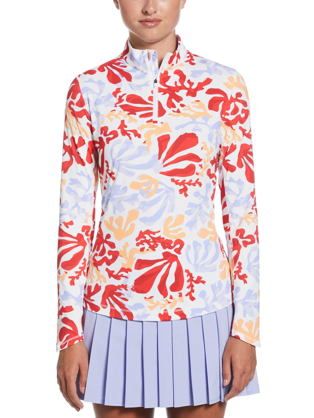 Womens Summer Abstract Floral Printed Pullover (Brilliant White) 