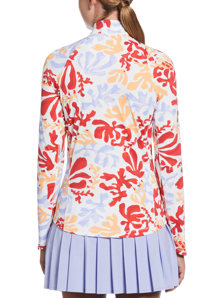 Womens Summer Abstract Floral Printed Pullover (Brilliant White) 