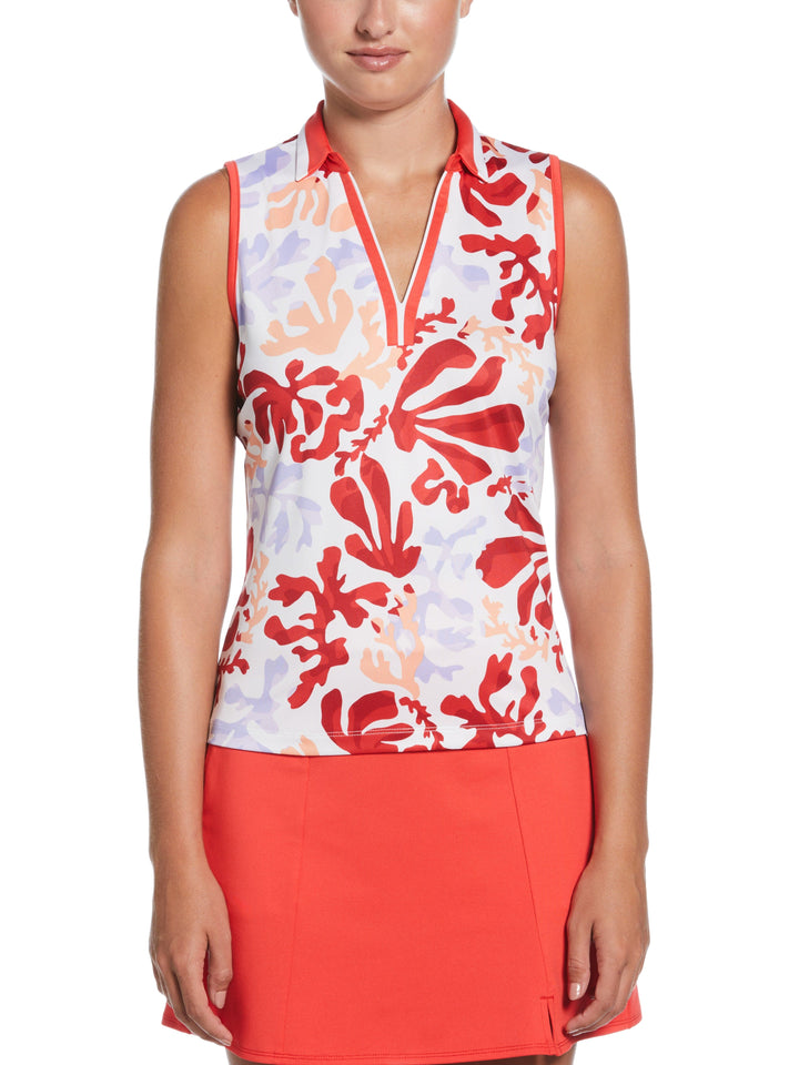 Womens Summer Abstract Floral Waist Length Top (Brilliant White) 