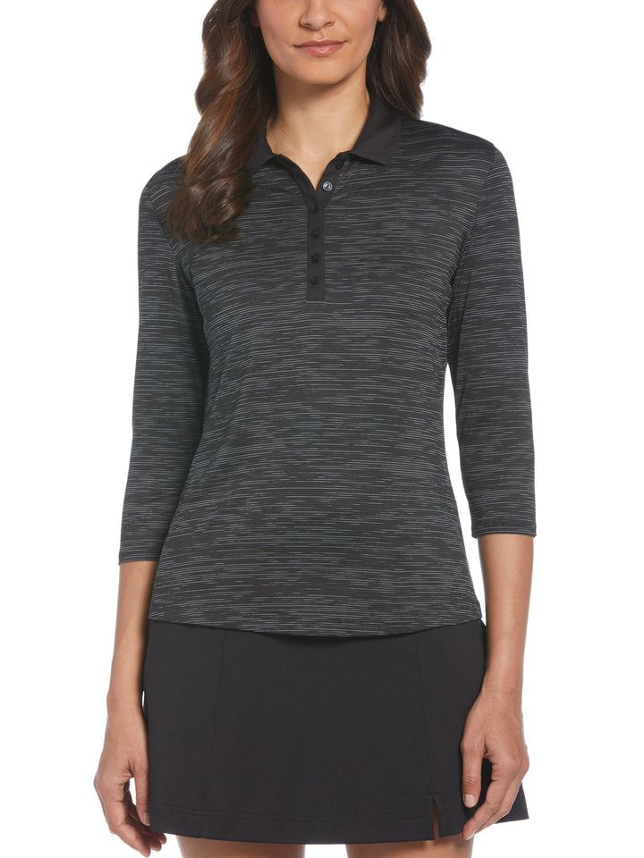 Womens Swing Tech™ 3/4 Sleeve Space Dye Golf Polo-Polos-Caviar-DS-XS-Callaway