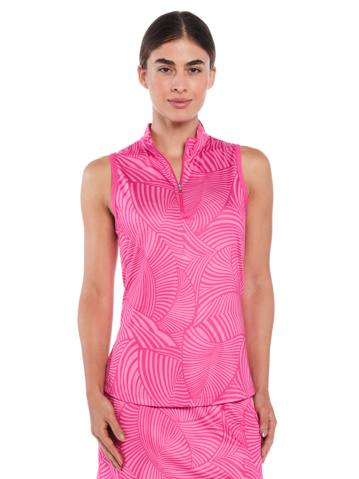 Swirl Print Zip Golf Polo (Fuchsia Purple) 