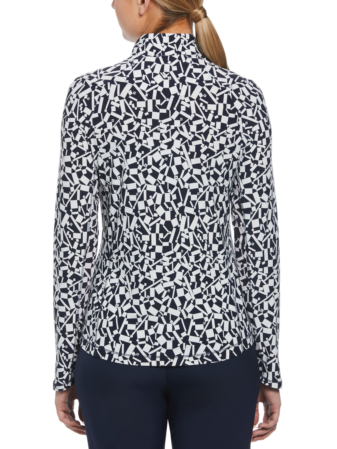 Two-Tone Geometric Print Golf Shirt (Peacoat) 