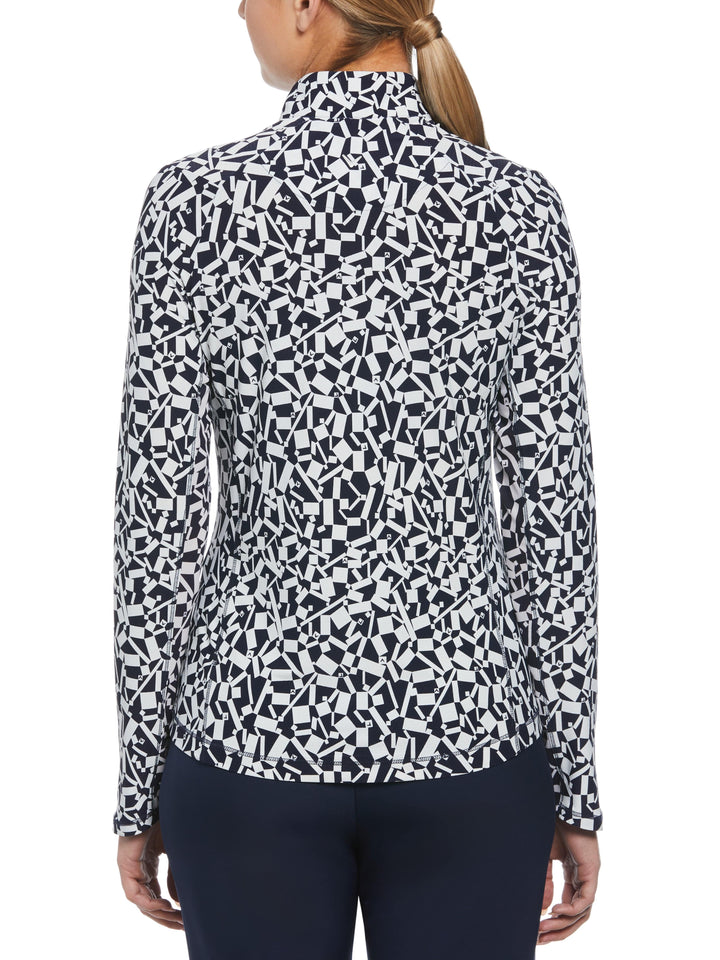 Two-Tone Geometric Print Golf Shirt (Peacoat) 