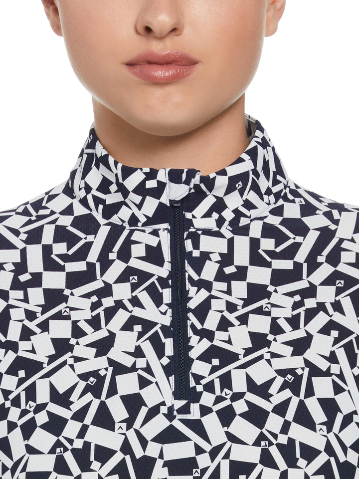 Two-Tone Geometric Print Golf Shirt (Peacoat) 