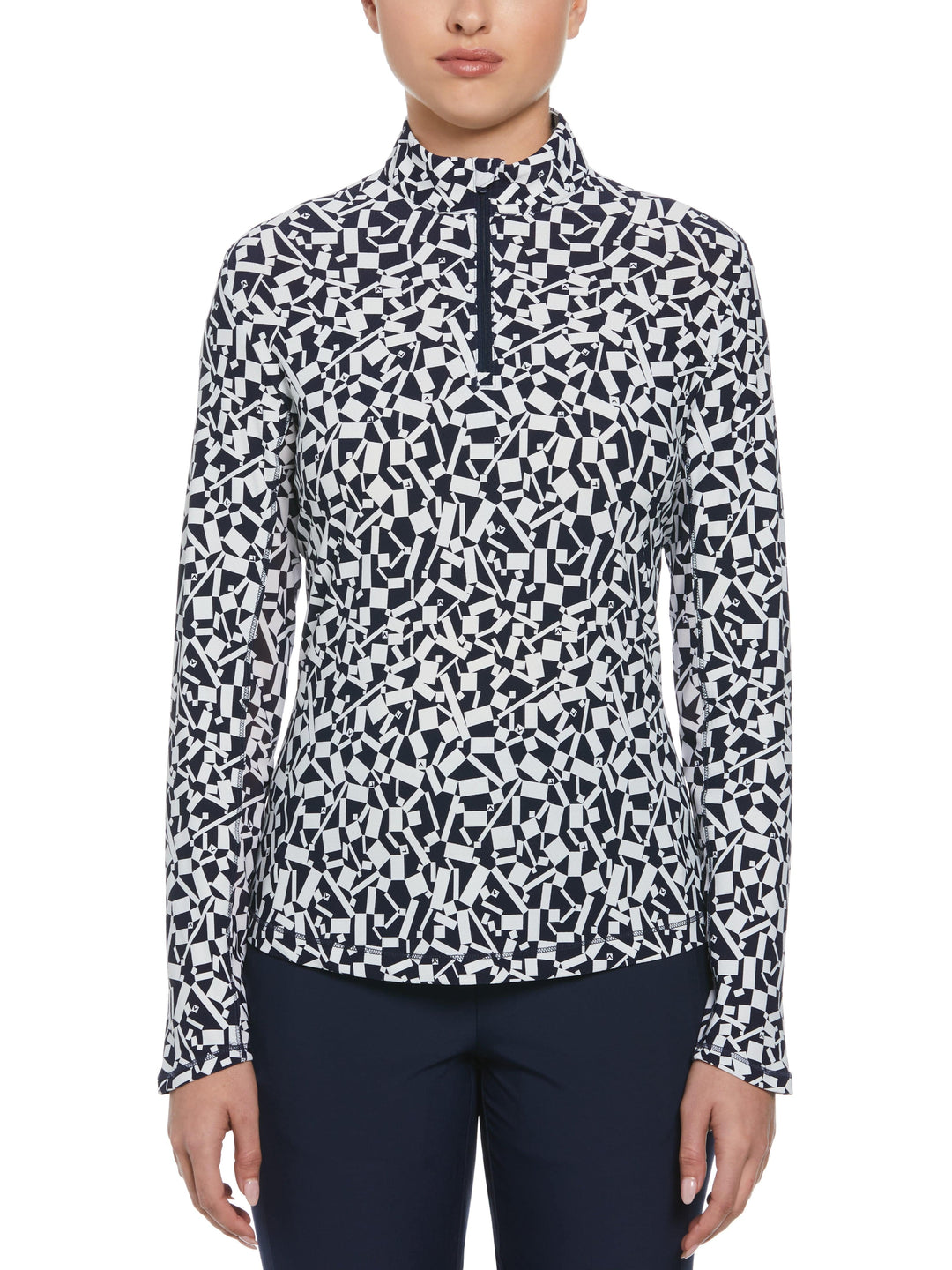 Two-Tone Geometric Print Golf Shirt (Peacoat) 