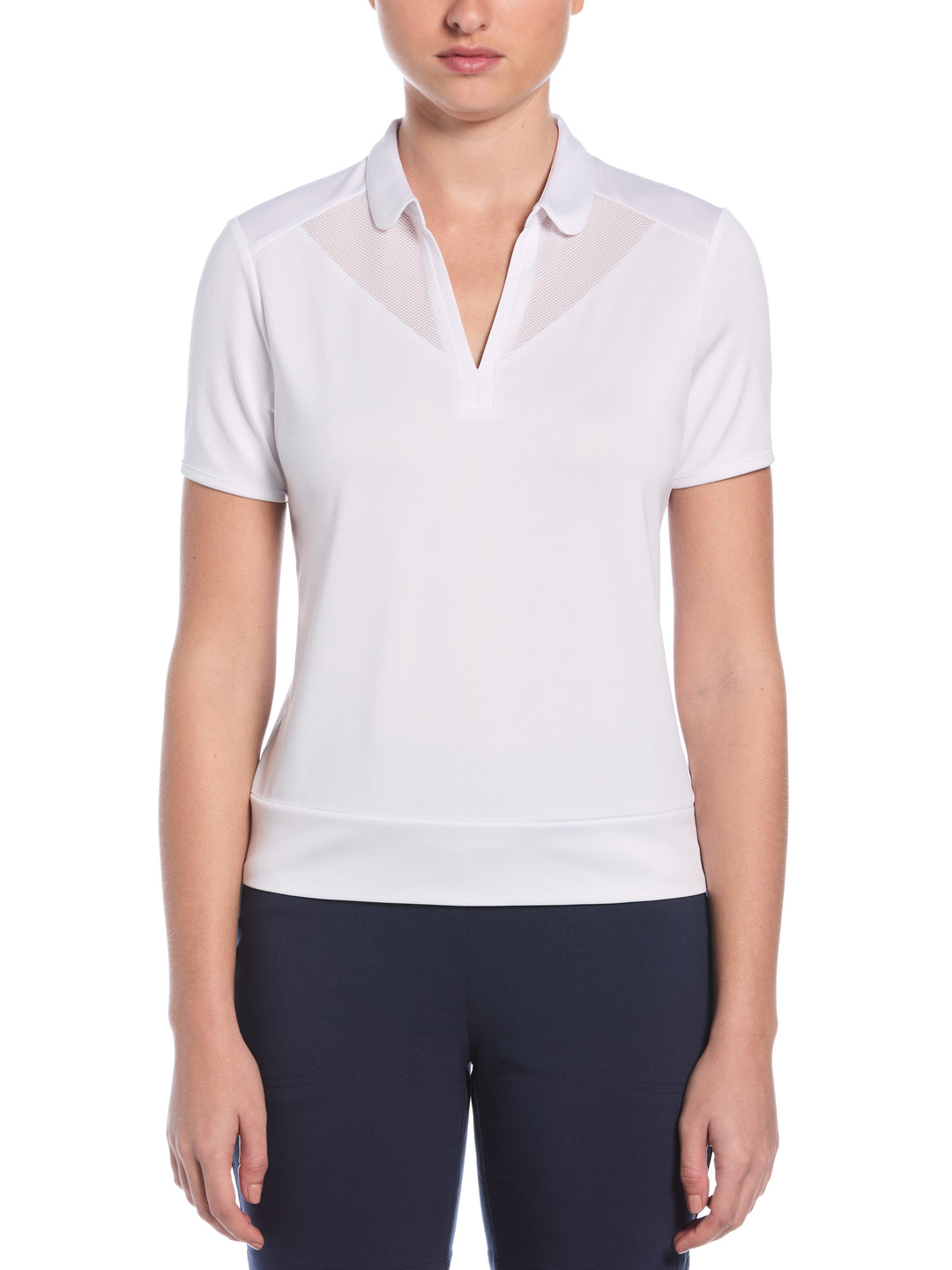 Womens Waist Lenght Top With Mesh Inserts (Brilliant White) 